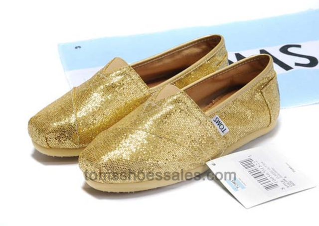 Womens Toms Gillters Gold Shoes